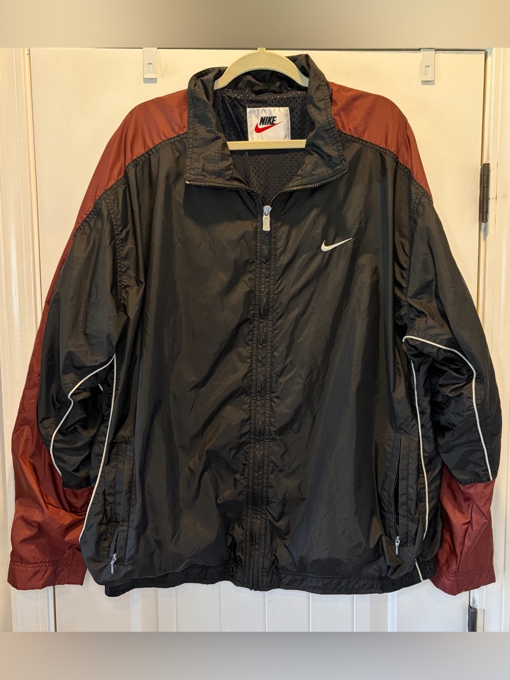 Vtg Nike Windbreaker Jacket Black Maroon Colorblock Full Zip Vented 90s Men XXL
